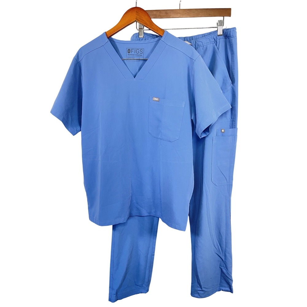 FIGS Mens Technical Collection Scrub Top & Pants Set M Blue Healthcare Nurse Vet